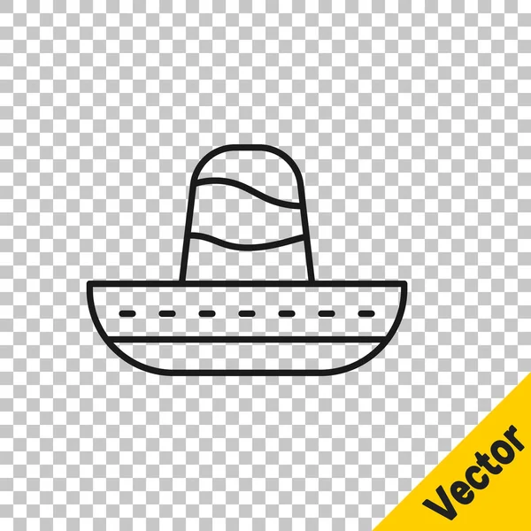 Zwarte Lijn Traditionele Mexicaanse Sombrero Hoed Pictogram Geïsoleerd Transparante Achtergrond — Stockvector