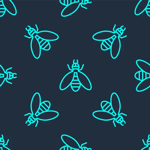緑のラインビーアイコン青の背景にシームレスなパターンを分離 甘い自然食品 ミツバチや羽のシンボルを持つ猿 空飛ぶ虫 ベクトル — ストックベクタ