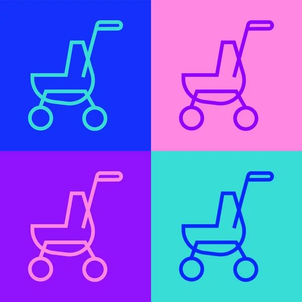 Pop Art Line Baby Kinderwagen Pictogram Geïsoleerd Kleur Achtergrond Kinderwagen — Stockvector