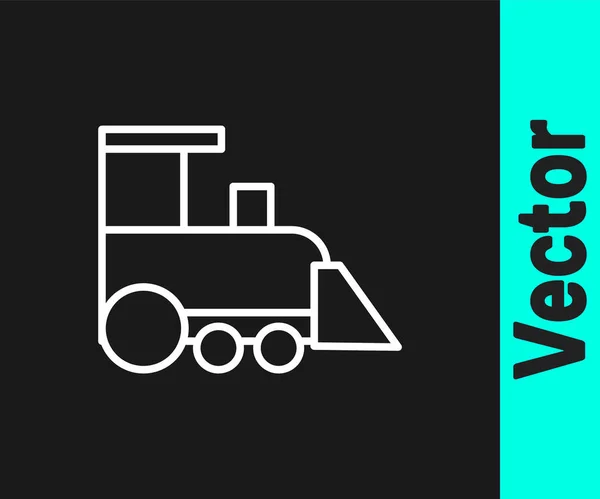 Ligne Blanche Toy Train Icône Isolé Sur Fond Noir Vecteur — Image vectorielle