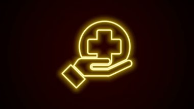 Parlayan neon hattı Cross Hastanesi tıbbi ikonu siyah arka planda izole edildi. İlk yardım. Teşhis sembolü. İlaç ve eczane işareti. 4K Video hareketli grafik canlandırması