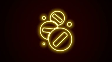 Siyah arkaplanda parlayan neon hattı ilaç veya tablet ikonu. Kapsül hapı ve uyuşturucu işareti. Eczane tasarımı. 4K Video hareketli grafik canlandırması