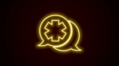 Doktor simgesiyle parlayan neon hattı diyaloğu siyah arkaplanda izole edildi. Doktor ve hasta diyaloğu. Sağlık hizmetleri hakkında danışmanlık. 4K Video hareketli grafik canlandırması