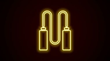 Parlayan neon hattı atlama ipi simgesi siyah arkaplanda izole edildi. İp atlıyorum. Spor malzemeleri. 4K Video hareketli grafik canlandırması