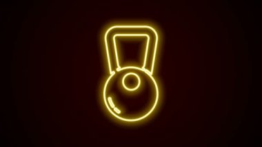 Parlayan neon çizgisi Kettlebell simgesi siyah arkaplanda izole edildi. Spor malzemeleri. 4K Video hareketli grafik canlandırması