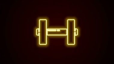 Parlayan neon hattı Dumbbell simgesi siyah arkaplanda izole edildi. Kas kaldırma ikonu, fitness halteri, spor aletleri, egzersiz yaban domuzu. 4K Video hareketli grafik canlandırması