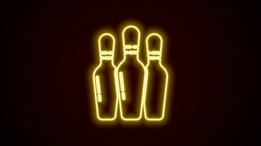 Parlayan neon hattı, siyah arkaplanda izole edilmiş bovling lobut simgesi. 4K Video hareketli grafik canlandırması