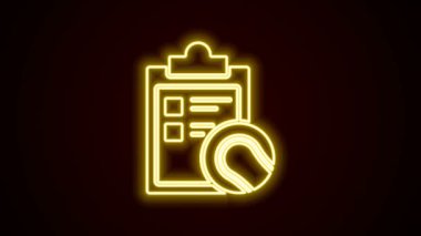 Siyah arkaplanda parlayan neon çizgisi kontrol panosu ve tenis topu simgesi izole edildi. Spor malzemeleri. 4K Video hareketli grafik canlandırması