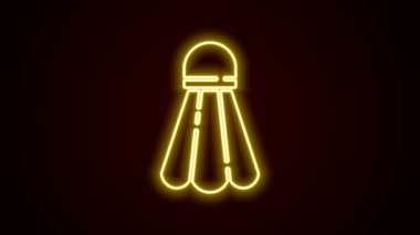 Parlayan neon hattı Badminton mekik siki simgesi siyah arkaplanda izole edildi. Spor malzemeleri. 4K Video hareketli grafik canlandırması