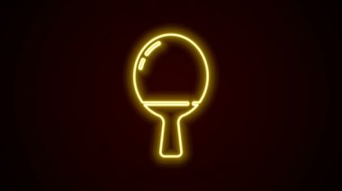 Masa tenisi ikonunu çalmak için parlayan neon hattı raketi siyah arkaplanda izole edildi. 4K Video hareketli grafik canlandırması