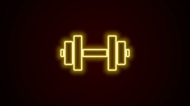 Parlayan neon hattı Dumbbell simgesi siyah arkaplanda izole edildi. Kas kaldırma ikonu, fitness halteri, spor aletleri, egzersiz yaban domuzu. 4K Video hareketli grafik canlandırması