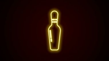 Parlayan neon hattı, siyah arkaplanda izole edilmiş bovling lobut simgesi. 4K Video hareketli grafik canlandırması