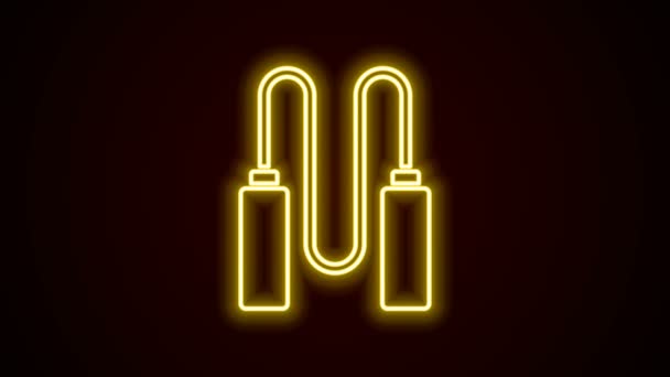 Glödande neon line Hoppa rep ikon isolerad på svart bakgrund. Hopprep. Sportutrustning. 4K Video motion grafisk animation — Stockvideo