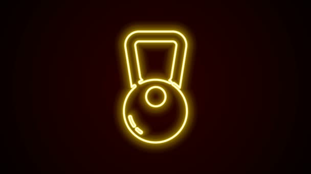 发光的霓虹灯线Kettlebell图标孤立在黑色背景。运动器材。4K视频运动图形动画 — 图库视频影像