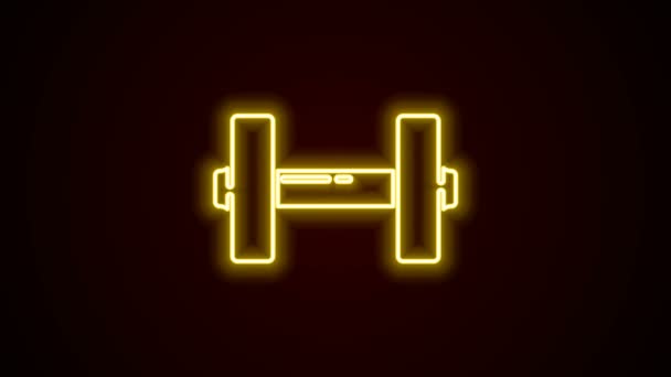 Parlayan neon hattı Dumbbell simgesi siyah arkaplanda izole edildi. Kas kaldırma ikonu, fitness halteri, spor aletleri, egzersiz yaban domuzu. 4K Video hareketli grafik canlandırması — Stok video