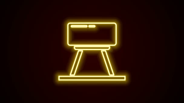 Leuchtende Neon-Linie Pommel Pferd Symbol isoliert auf schwarzem Hintergrund. Sportgeräte für Springen und Turnen. 4K Video Motion Grafik Animation — Stockvideo