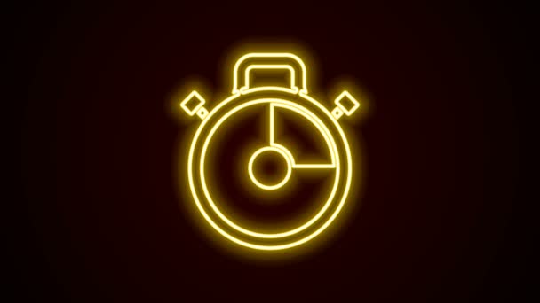 Glowing neon line Stopwatch icon isolated on black background. Time timer sign. Chronometer sign. 4K Video motion graphic animation — Stock Video