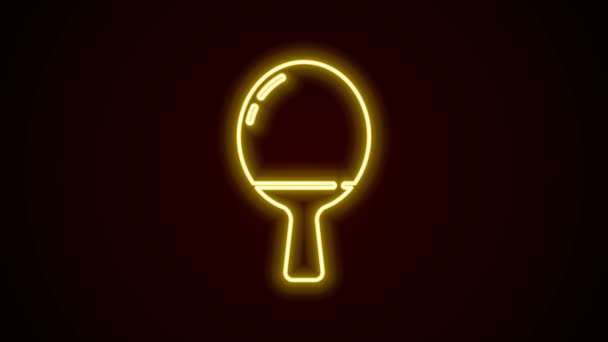 Glowing neon line Racket for playing table tennis icon isolated on black background. 4K Video motion graphic animation — Stock Video