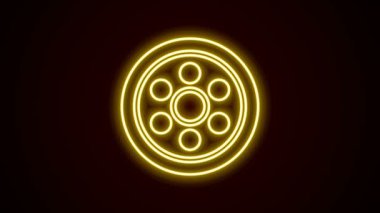 Siyah arkaplanda izole edilmiş bir araba simgesi için parlayan neon hat alloy tekerleği. 4K Video hareketli grafik canlandırması