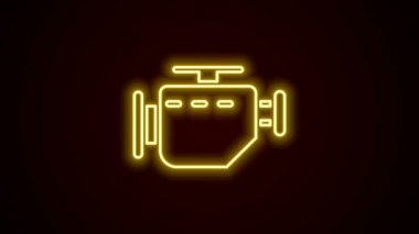 Parlayan neon çizgi kontrol motor simgesi siyah arkaplanda izole edildi. 4K Video hareketli grafik canlandırması