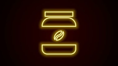 Parlayan neon hattı siyah arka planda izole kahve kavanozu ikonu. 4K Video hareketli grafik canlandırması