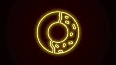 Siyah arka planda izole edilmiş tatlı jöleli neon çizgili donut. 4K Video hareketli grafik canlandırması