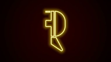 Parlak neon çizgisi eskrim başlığı maskesi simgesi siyah arkaplanda izole edildi. Geleneksel spor savunması. 4K Video hareketli grafik canlandırması