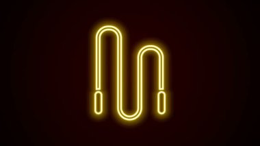 Parlayan neon hattı atlama ipi simgesi siyah arkaplanda izole edildi. İp atlıyorum. Spor malzemeleri. 4K Video hareketli grafik canlandırması