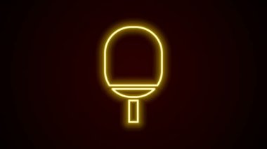 Masa tenisi ikonunu çalmak için parlayan neon hattı raketi siyah arkaplanda izole edildi. 4K Video hareketli grafik canlandırması