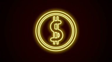 Parlak neon hattı parası ve siyah arka planda izole edilmiş dolar sembolü simgesi. Bankacılık işareti. Para sembolü. 4K Video hareketli grafik canlandırması