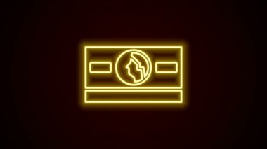 Parlak neon hattı kağıt yığınları para ikonu siyah arka planda izole. Para desteleri. Para birimi. 4K Video hareketli grafik canlandırması