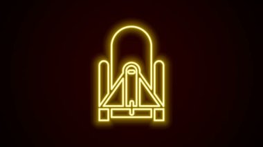 Siyah arkaplanda izole edilmiş uzay simgesinden parlayan neon hattı Roket fırlatması. Uzaya roket fırlatın. 4K Video hareketli grafik canlandırması