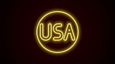 Parlayan neon hattı ABD etiket simgesi siyah arkaplanda izole edildi. Amerika Birleşik Devletleri. 4K Video hareketli grafik canlandırması