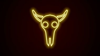Parlayan neon hattı Buffalo kafatası ikonu siyah arka planda izole edildi. 4K Video hareketli grafik canlandırması