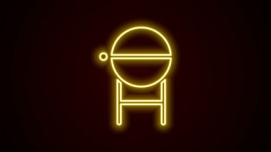 Parlayan neon hattı ızgara ikonu siyah arkaplanda izole edildi. Barbekü ızgara partisi. 4K Video hareketli grafik canlandırması