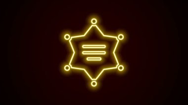Parlayan neon hattı şerifi Hexagram simgesi siyah arka planda izole edildi. Polis rozeti ikonu. 4K Video hareketli grafik canlandırması