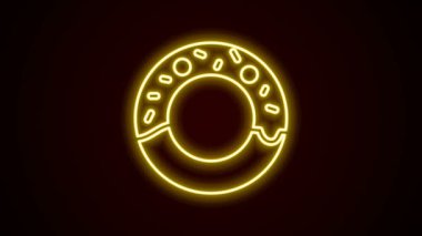 Siyah arka planda izole edilmiş tatlı jöleli neon çizgili donut. 4K Video hareketli grafik canlandırması