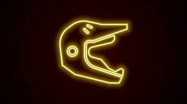 Parlayan neon hattı Motokros kask ikonu siyah arka planda izole edildi. 4K Video hareketli grafik canlandırması