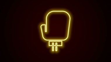 Parlayan neon hattı boks eldiveni simgesi siyah arkaplanda izole edildi. 4K Video hareketli grafik canlandırması