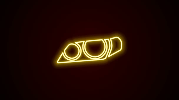 Светящаяся неоновая линия Значок фары автомобиля изолирован на черном фоне. Видеографическая анимация 4K — стоковое видео