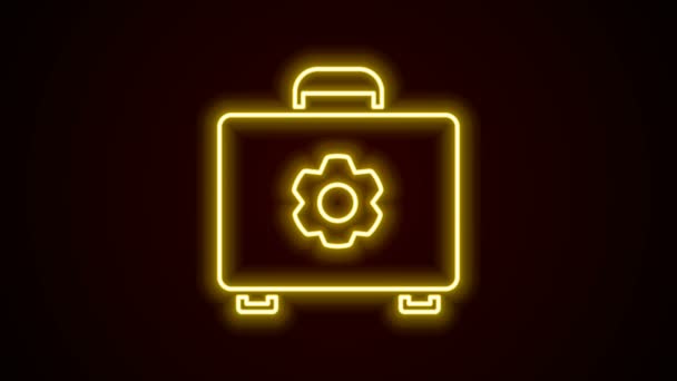 Gloeiende neon lijn Toolbox pictogram geïsoleerd op zwarte achtergrond. Gereedschapskist. 4K Video motion grafische animatie — Stockvideo
