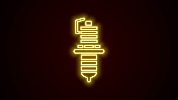 Leuchtende Neon-Linie Auto Zündkerzen-Symbol isoliert auf schwarzem Hintergrund. Elektrische Kerze im Auto. 4K Video Motion Grafik Animation — Stockvideo