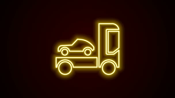 Świecąca neonowa linia Samochodowy transporter do przewozu ikony samochodu izolowane na czarnym tle. 4K Animacja graficzna ruchu wideo — Wideo stockowe