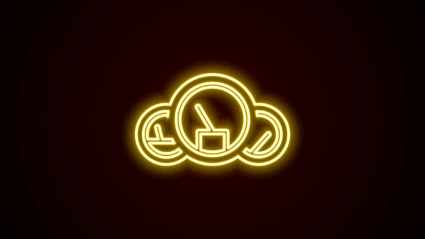 Gloeiende neon lijn Speedometer pictogram geïsoleerd op zwarte achtergrond. 4K Video motion grafische animatie — Stockvideo