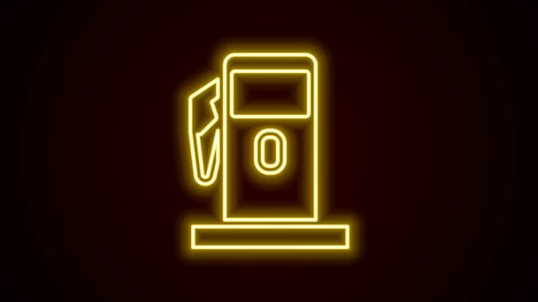 Gloeiende neon lijn Petrol of tankstation pictogram geïsoleerd op zwarte achtergrond. Auto brandstof symbool. Benzinepomp. 4K Video motion grafische animatie — Stockvideo