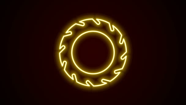 Linha de néon brilhante Ícone de roda de pneu de carro isolado no fundo preto. Animação gráfica em movimento de vídeo 4K — Vídeo de Stock