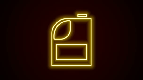 Žhnoucí neonová linka Kanystr pro motorový olej ikona izolované na černém pozadí. Olejový galon. Služba výměny oleje a opravy. Značka motorového oleje. Grafická animace pohybu videa 4K — Stock video