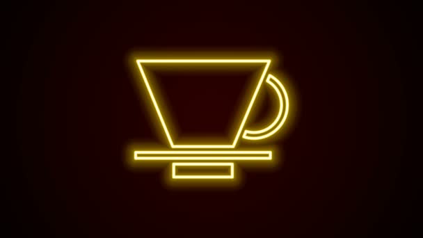 Ragyogó neon vonal V60 kávéfőző ikon elszigetelt fekete háttérrel. 4K Videó mozgás grafikus animáció — Stock videók