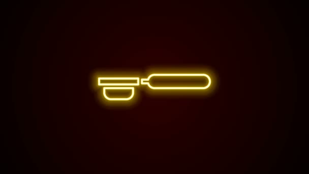 Светящийся неоновая линия Кофе-фильтр значок держателя изолирован на черном фоне. Видеографическая анимация 4K — стоковое видео