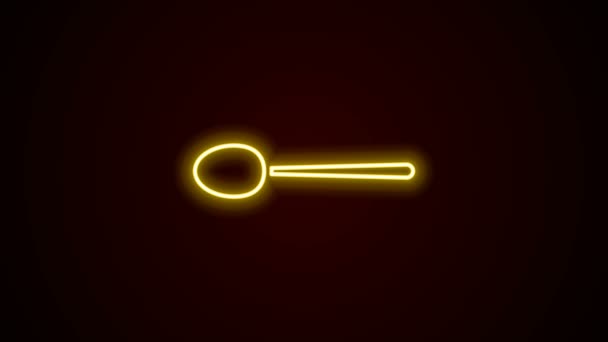 Línea de neón brillante Icono de cuchara aislado sobre fondo negro. Utensil de cocina. Signo de cubertería. Animación gráfica de vídeo 4K — Vídeos de Stock